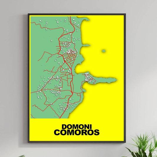 COLOURED ROAD MAP OF DOMONI, COMOROS BY MAPBAKES