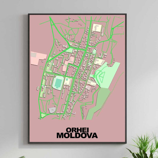 COLOURED ROAD MAP OF ORHEI, MOLDOVA BY MAPBAKES