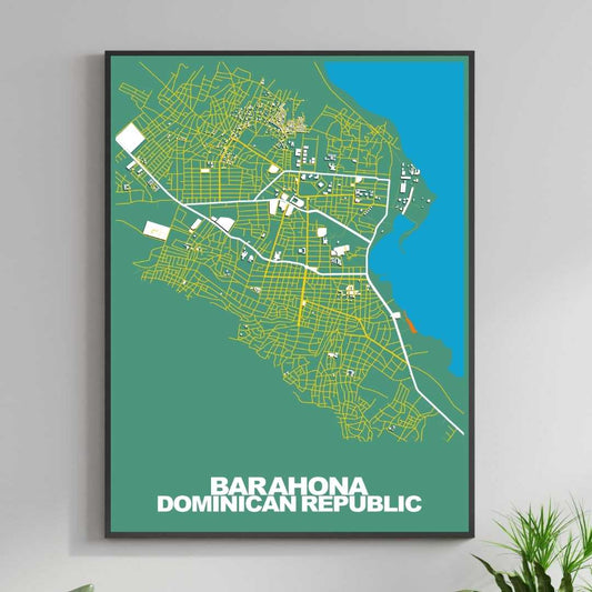 COLOURED ROAD MAP OF BARAHONA, DOMINICAN REPUBLIC BY MAPBAKES