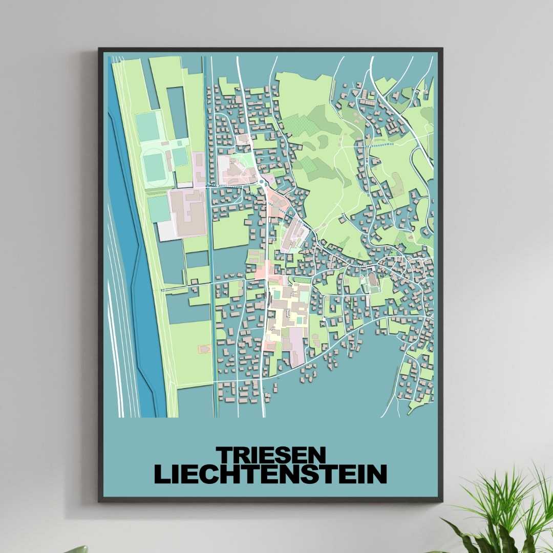 COLOURED ROAD MAP OF TRIESEN, LIECHTENSTEIN BY MAPBAKES