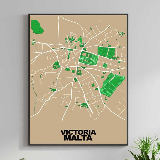 COLOURED ROAD MAP OF VICTORIA, MALTA BY MAPBAKES