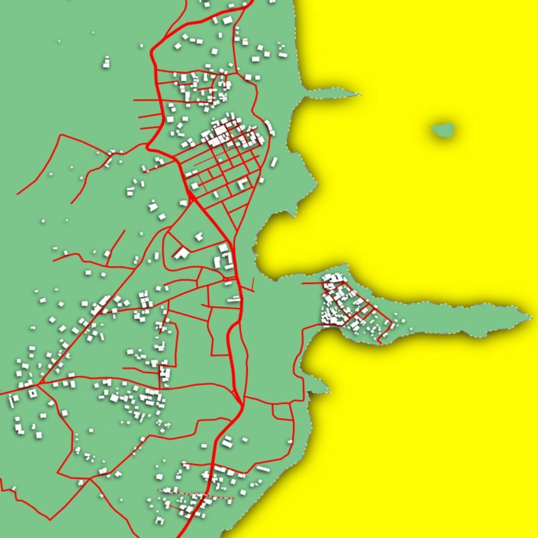 COLOURED ROAD MAP OF DOMONI, COMOROS BY MAPBAKES