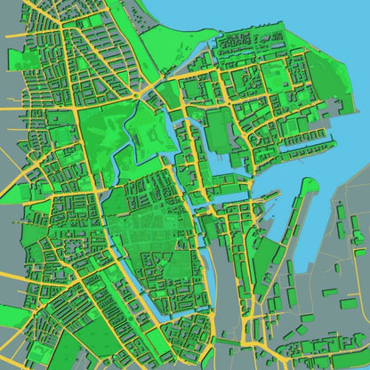 COLOURED ROAD MAP OF MALMO, SWEDEN BY MAPBAKES