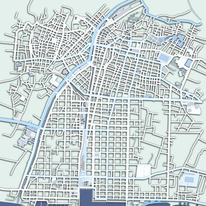 COLOURED ROAD MAP OF KALAMATA, GREECE BY MAPBAKES