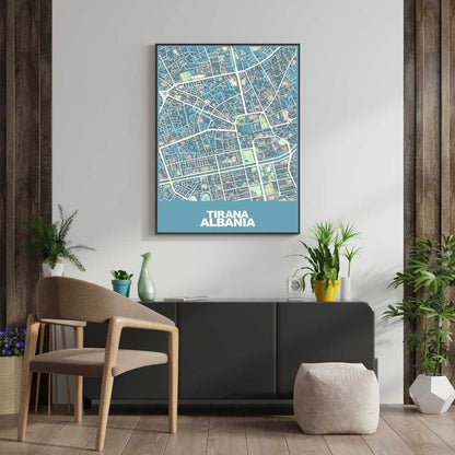 COLOURED ROAD MAP OF TIRANA, ALBANIA BY MAPBAKES