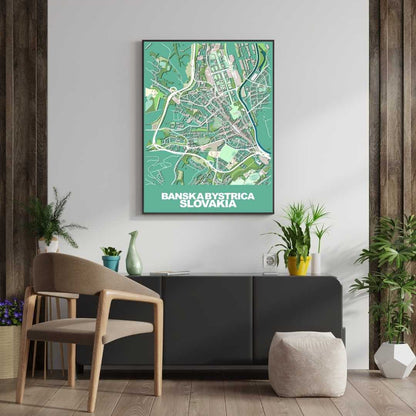 COLOURED ROAD MAP OF BANSKA BYSTRICA, SLOVAKIA BY MAPBAKES