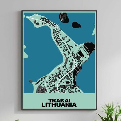 COLOURED ROAD MAP OF TRAKAI, LITHUANIA BY MAPBAKES