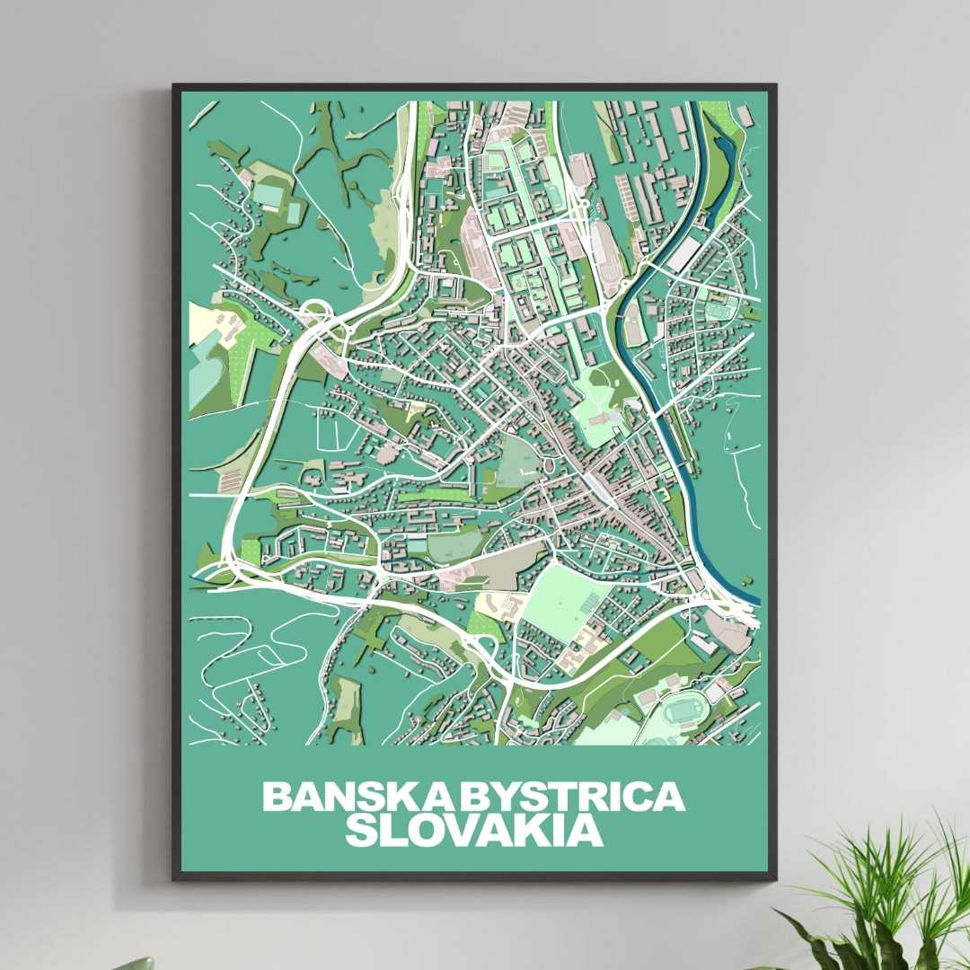 COLOURED ROAD MAP OF BANSKA BYSTRICA, SLOVAKIA BY MAPBAKES