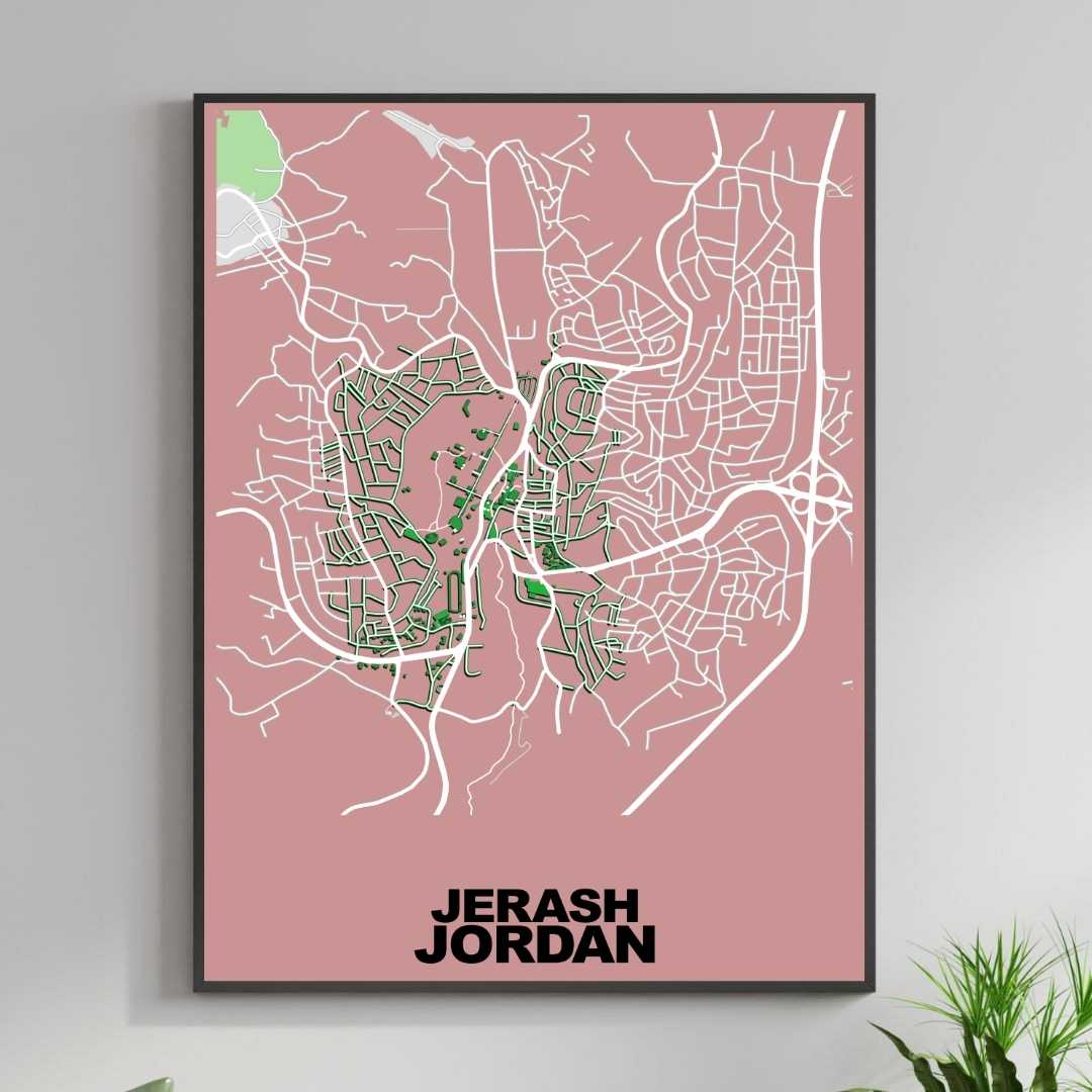 COLOURED ROAD MAP OF JERASH, JORDAN BY MAPBAKES