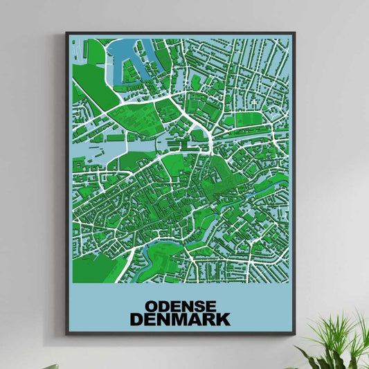 COLOURED ROAD MAP OF ODENSE, DENMARK BY MAPBAKES