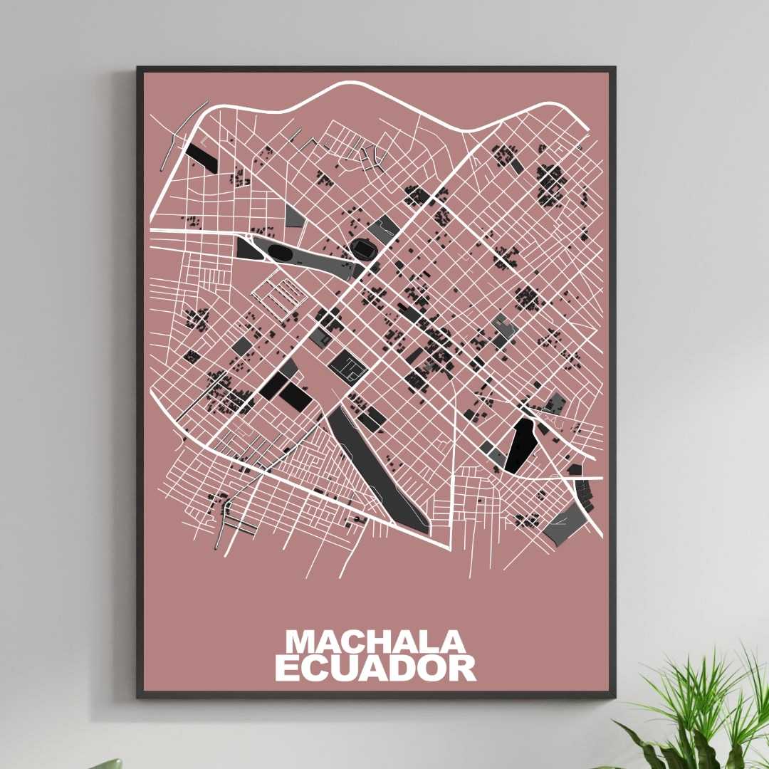 COLOURED ROAD MAP OF MACHALA, ECUADOR BY MAPBAKES