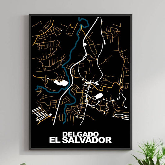 COLOURED ROAD MAP OF DELGADO, EL SALVADOR BY MAPBAKES