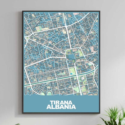 COLOURED ROAD MAP OF TIRANA, ALBANIA BY MAPBAKES