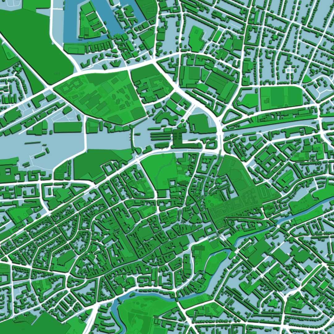 COLOURED ROAD MAP OF ODENSE, DENMARK BY MAPBAKES