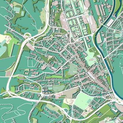 COLOURED ROAD MAP OF BANSKA BYSTRICA, SLOVAKIA BY MAPBAKES