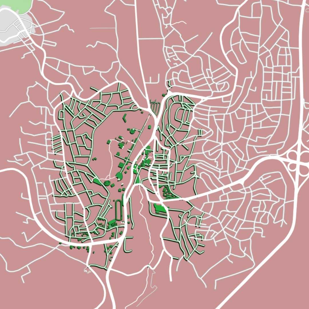 COLOURED ROAD MAP OF JERASH, JORDAN BY MAPBAKES