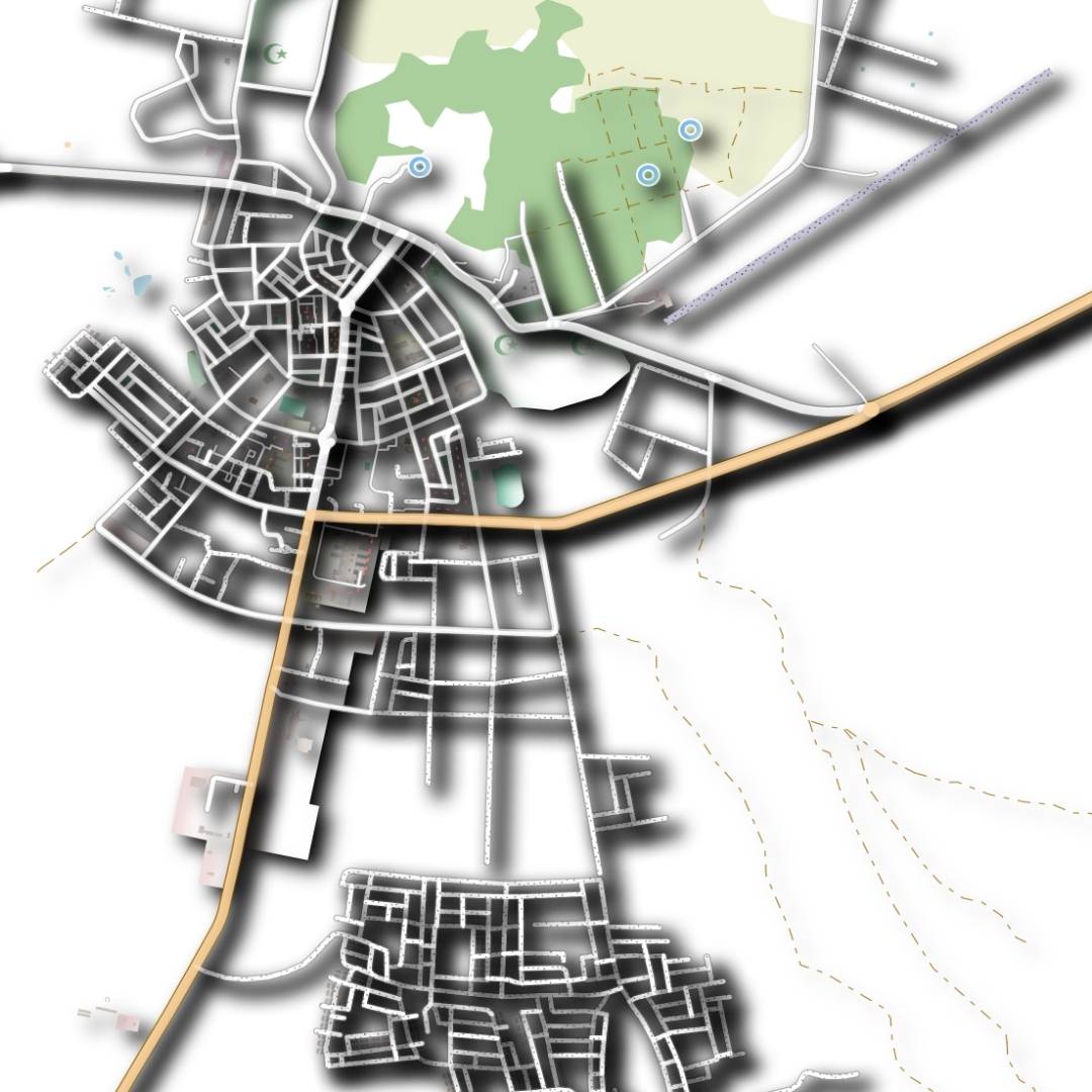 COLOURED ROAD MAP OF GADAMIS, LIBYA BY MAPBAKES