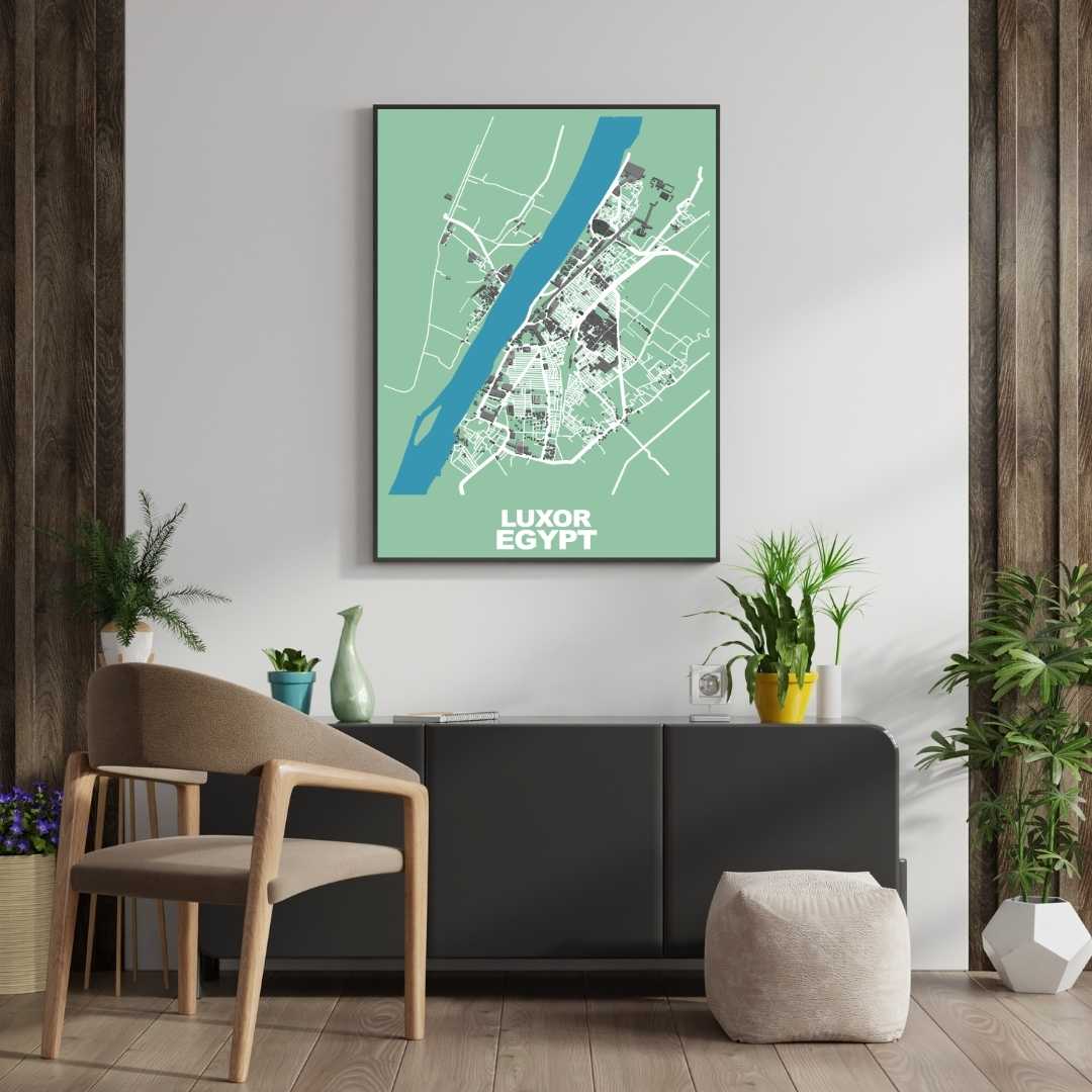 COLOURED ROAD MAP OF LUXOR, EGYPT BY MAPBAKES