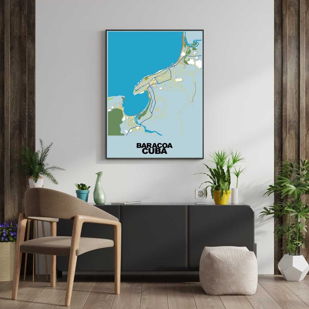 COLOURED ROAD MAP OF BARACOA, CUBA BY MAPBAKES