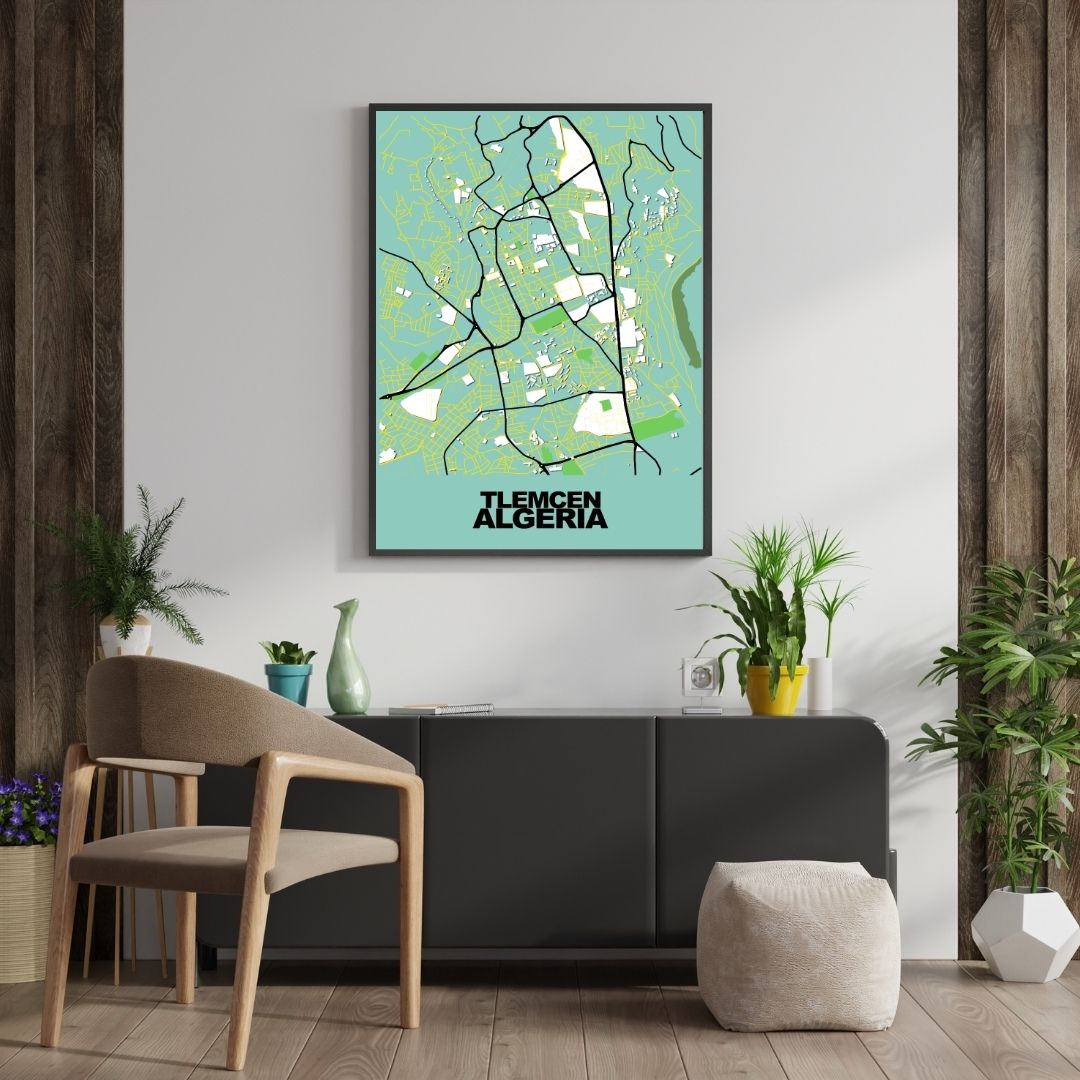 COLOURED ROAD MAP OF TLEMCEN, ALGERIA BY MAPBAKES