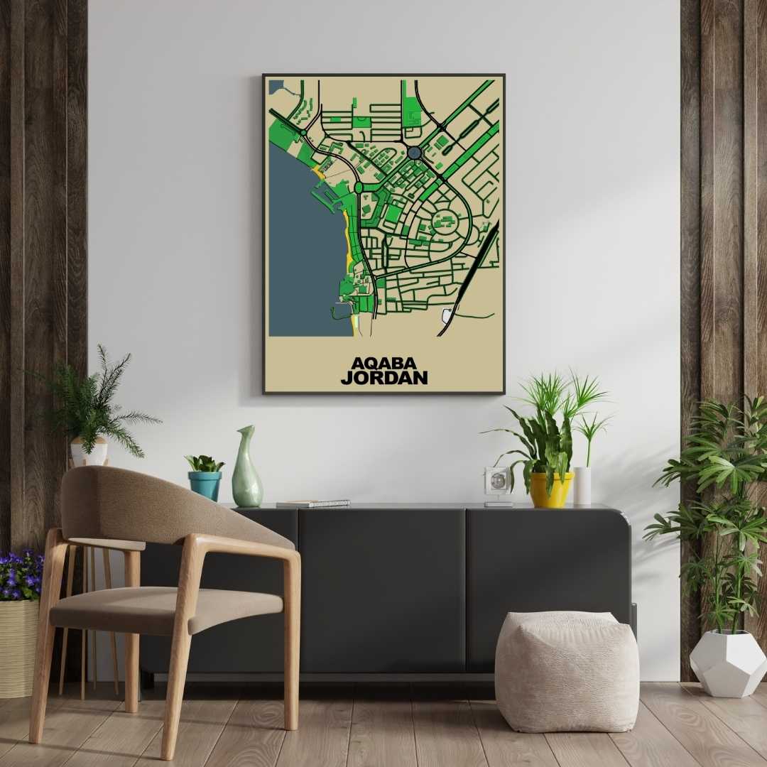 COLOURED ROAD MAP OF AQABA, JORDAN BY MAPBAKES