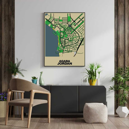 COLOURED ROAD MAP OF AQABA, JORDAN BY MAPBAKES