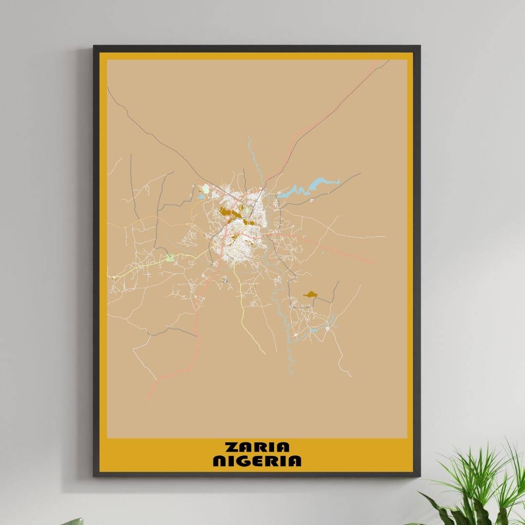 COLOURED ROAD MAP OF ZARIA, NIGERIA BY MAPBAKES