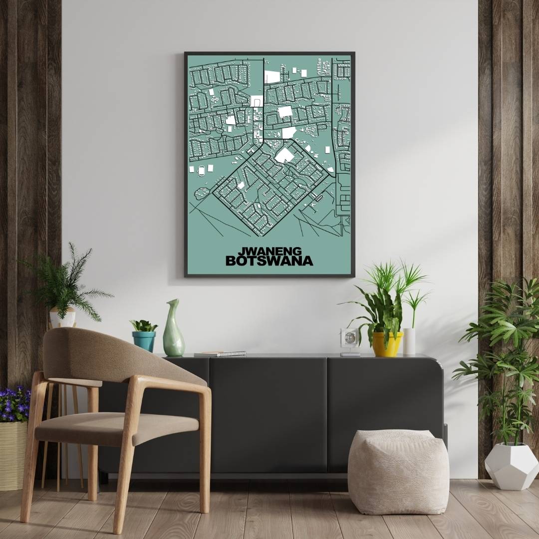 COLOURED ROAD MAP OF JWANENG, BOTSWANA BY MAPBAKES
