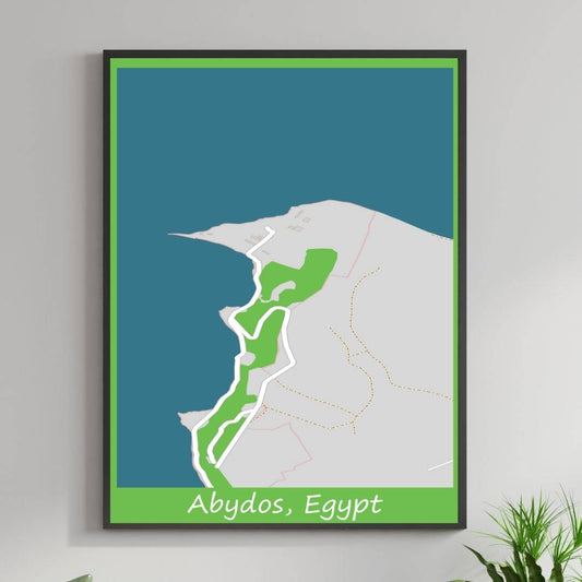 COLOURED ROAD MAP OF ABYDOS, EGYPT BY MAPBAKES