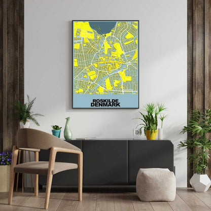 COLOURED ROAD MAP OF ROSKILDE, DENMARK BY MAPBAKES