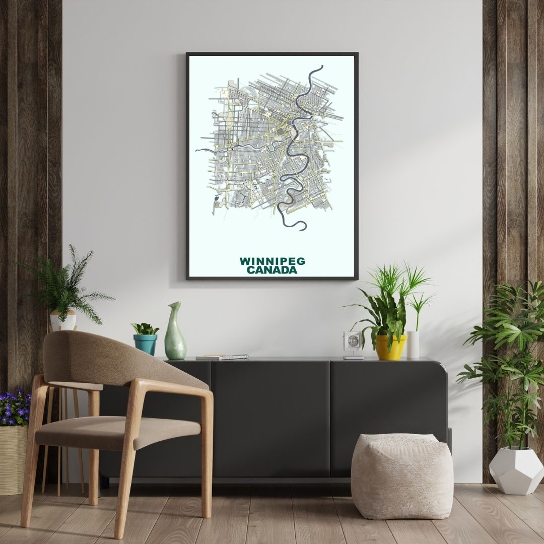 COLOURED ROAD MAP OF WINNIPEG, CANADA BY MAPBAKES