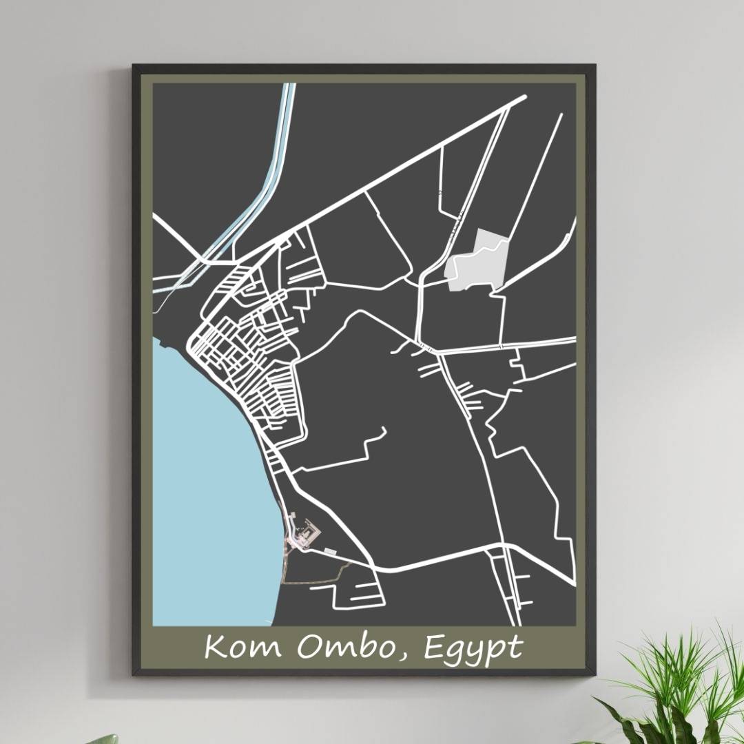 COLOURED ROAD MAP OF KOM OMBO, EGYPT BY MAPBAKES