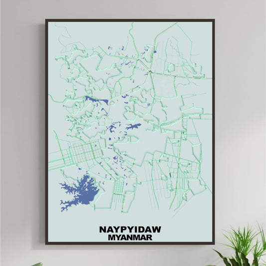COLOURED ROAD MAP OF NAYPYIDAW, MYANMAR BY MAPBAKES