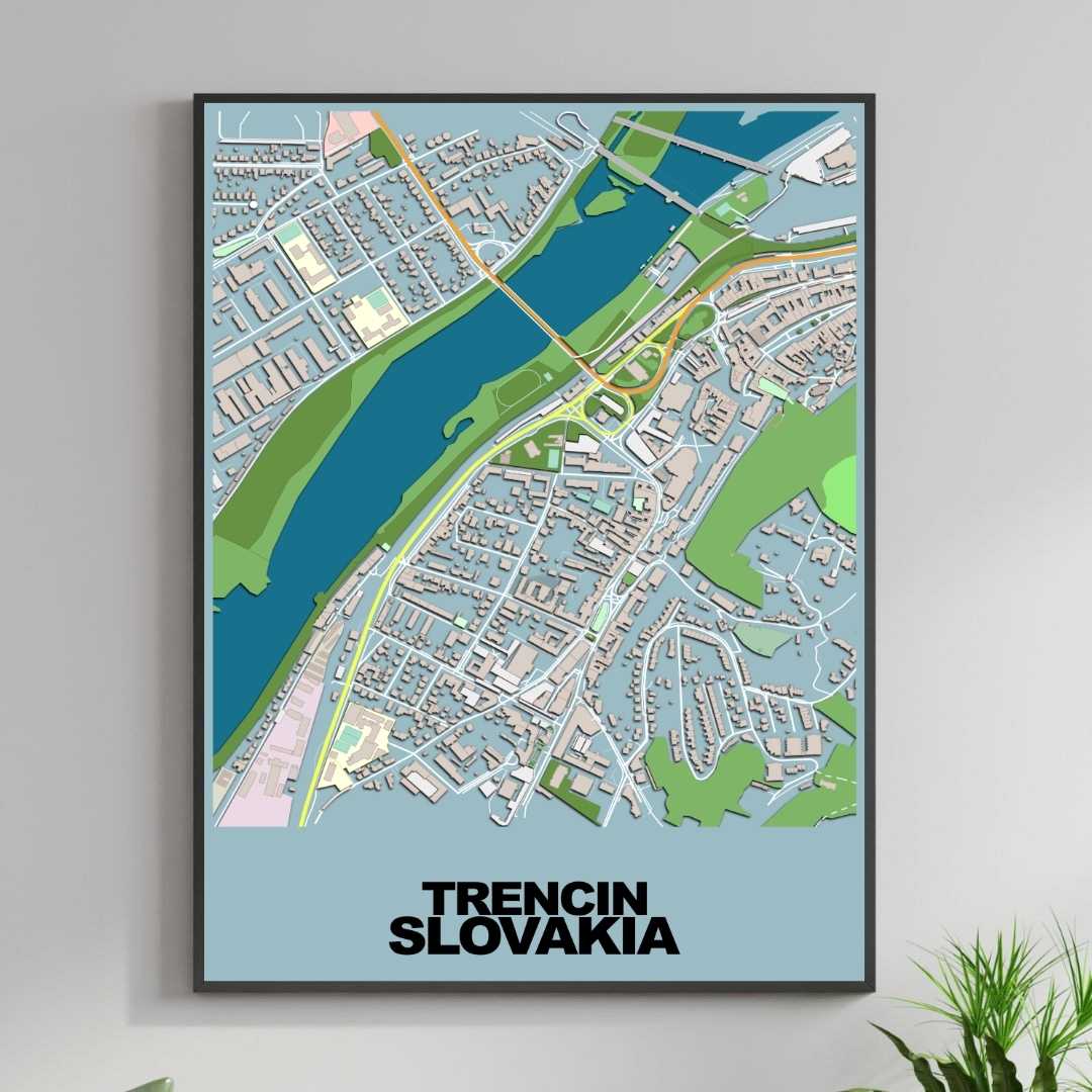 COLOURED ROAD MAP OF TRENCIN, SLOVAKIA BY MAPBAKES