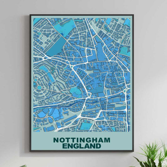 COLOURED ROAD MAP OF NOTTINGHAM, ENGLAND BY MAPBAKES