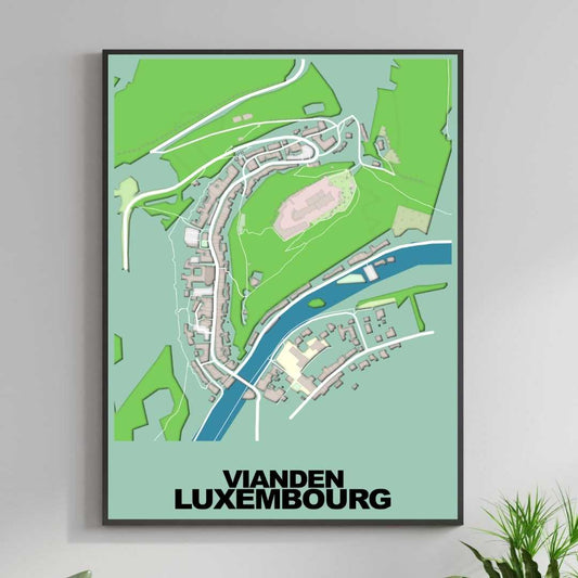 COLOURED ROAD MAP OF VIANDEN, LUXEMBOURG BY MAPBAKES