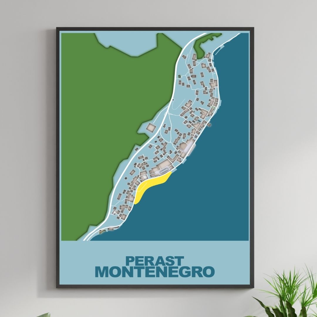 COLOURED ROAD MAP OF PERAST, MONTENEGRO BY MAPBAKES