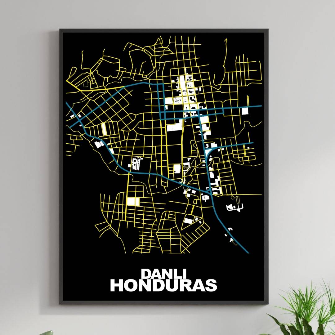 COLOURED ROAD MAP OF DANLI, HONDURAS BY MAPBAKES