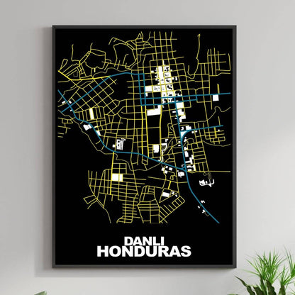COLOURED ROAD MAP OF DANLI, HONDURAS BY MAPBAKES