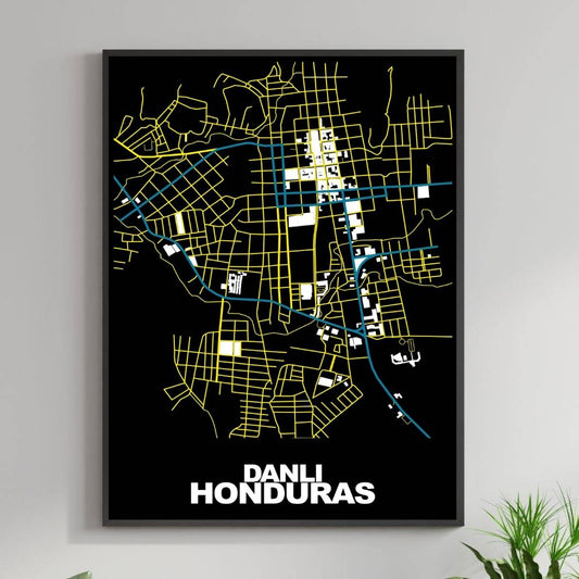 COLOURED ROAD MAP OF DANLI, HONDURAS BY MAPBAKES
