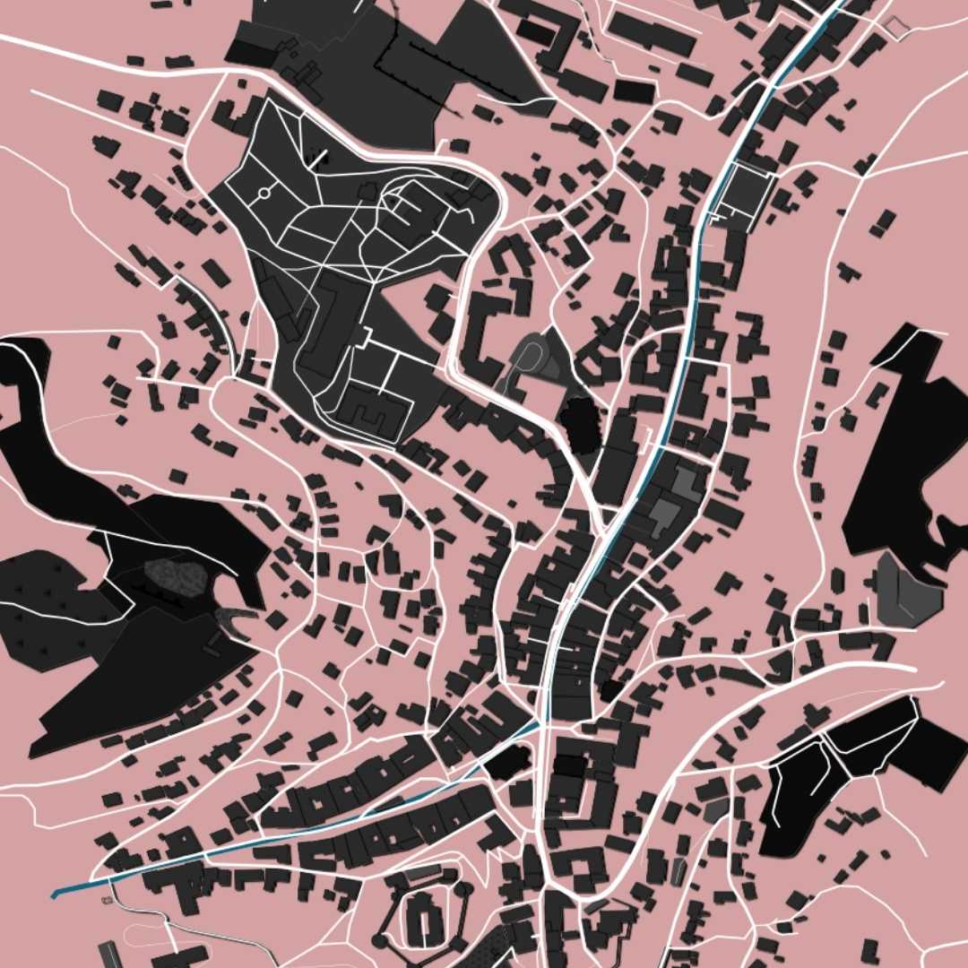 COLOURED ROAD MAP OF BANSKA STIAVNICA, SLOVAKIA BY MAPBAKES