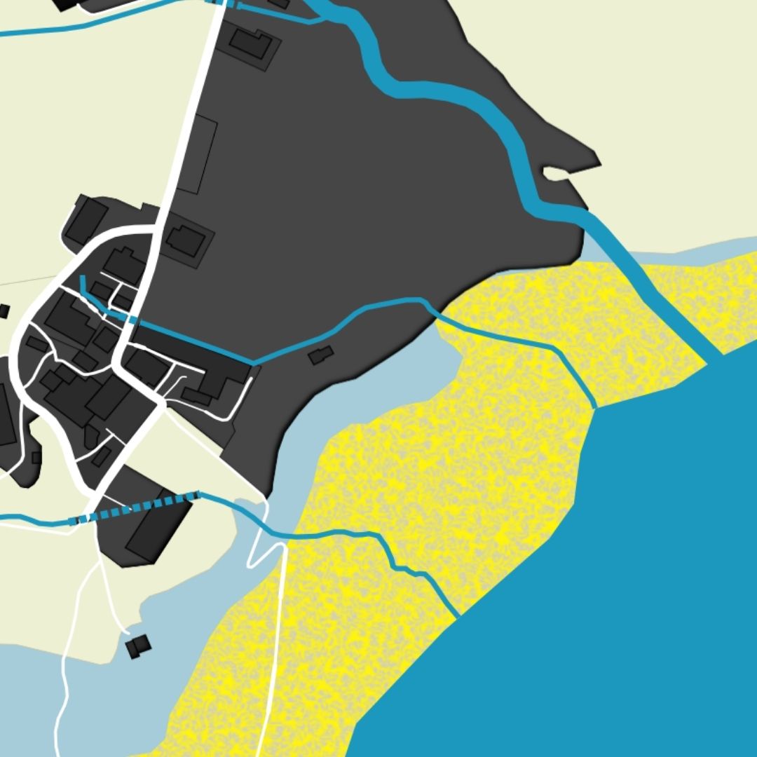 COLOURED ROAD MAP OF TROLLANES, FAROE ISLANDS BY MAPBAKES