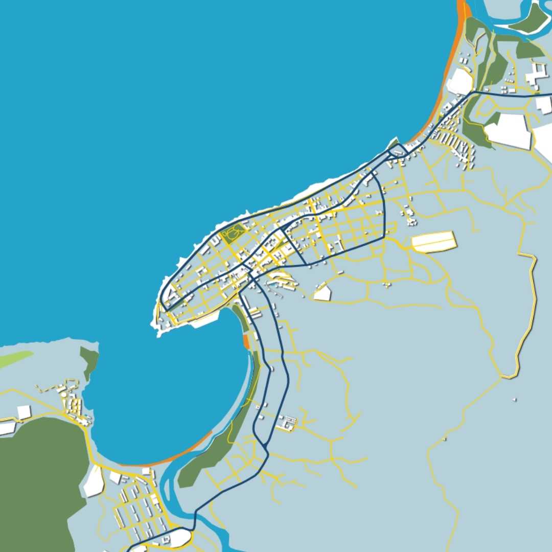 COLOURED ROAD MAP OF BARACOA, CUBA BY MAPBAKES