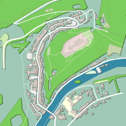 COLOURED ROAD MAP OF VIANDEN, LUXEMBOURG BY MAPBAKES