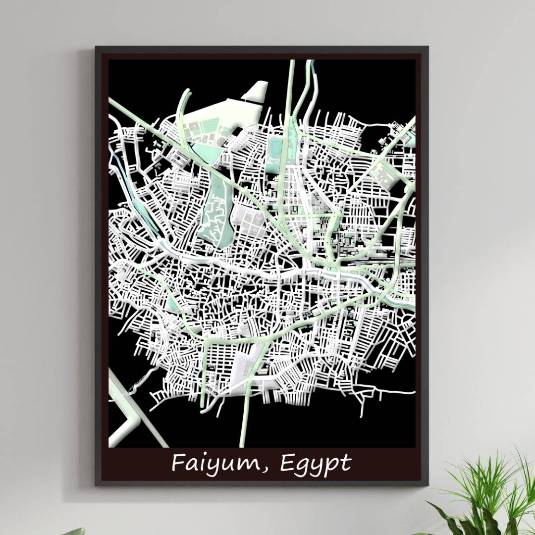 COLOURED ROAD MAP OF FAIYUM, EGYPT BY MAPBAKES