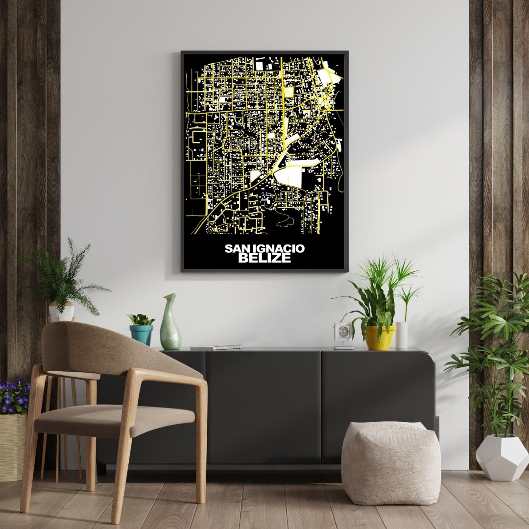 COLOURED ROAD MAP OF SAN IGNACIO, BELIZE BY MAPBAKES