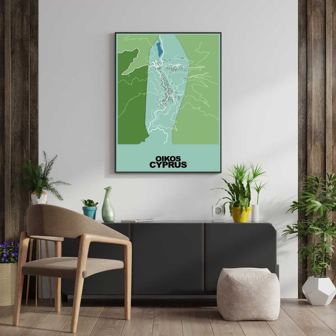 COLOURED ROAD MAP OF OIKOS, CYPRUS BY MAPBAKES