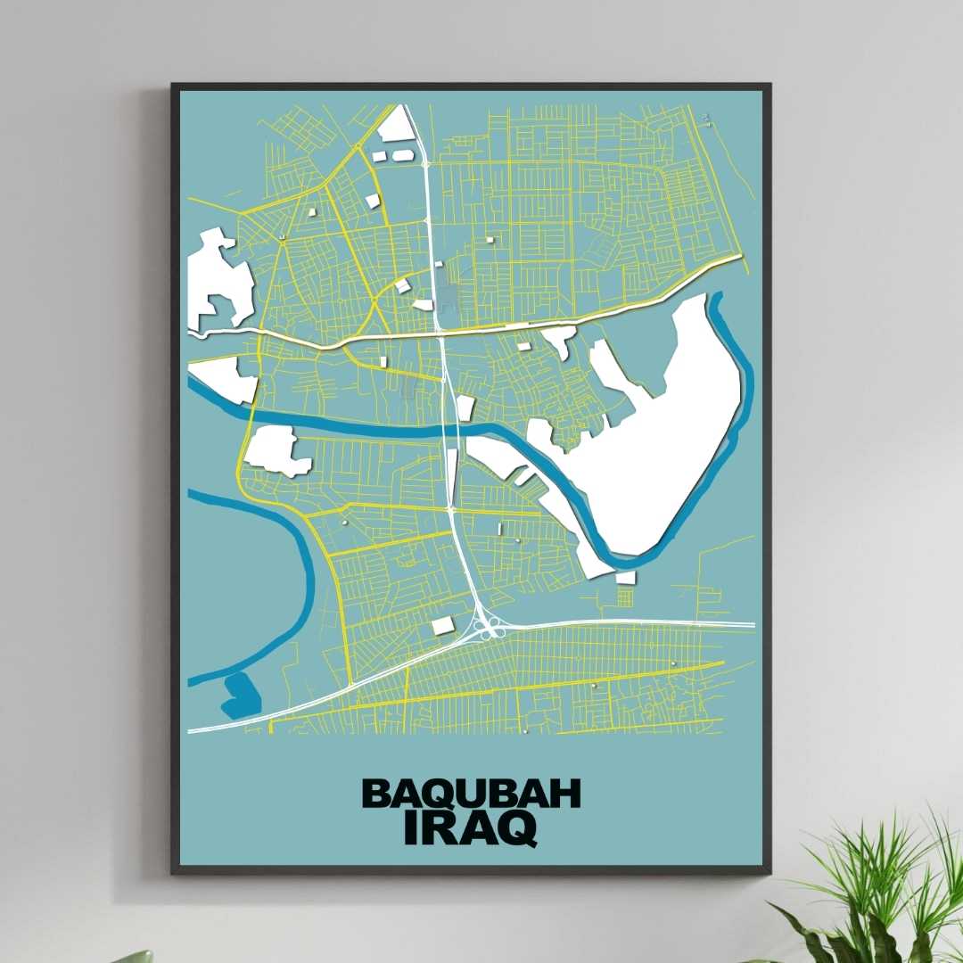 COLOURED ROAD MAP OF BAQUBAH, IRAQ BY MAPBAKES