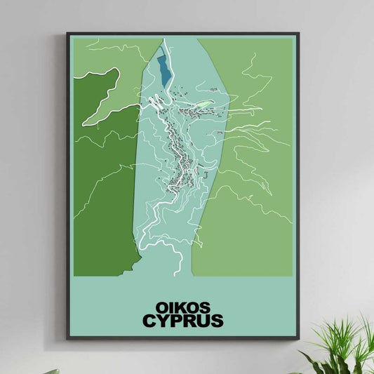 COLOURED ROAD MAP OF OIKOS, CYPRUS BY MAPBAKES