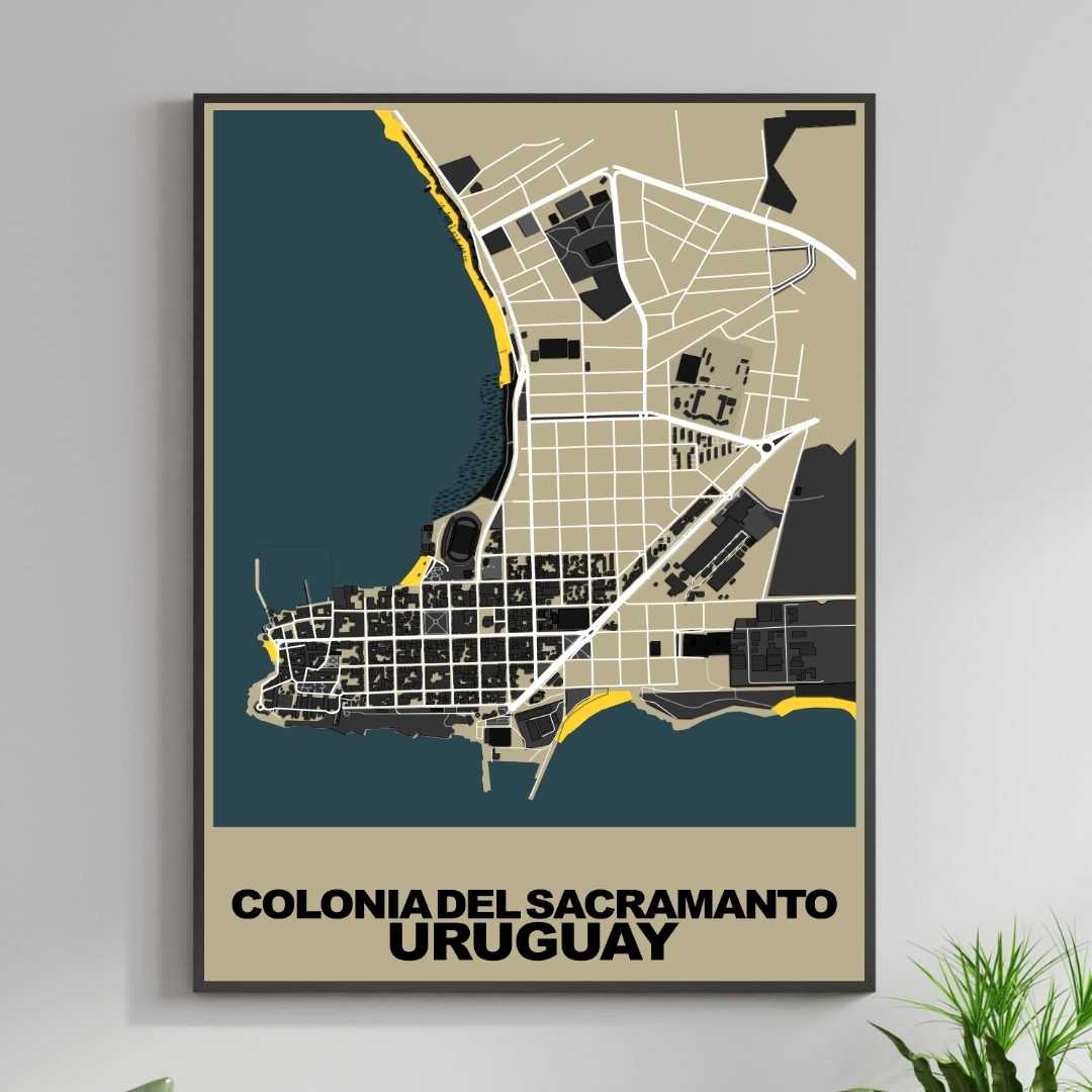 COLOURED ROAD MAP OF COLONIA DEL SACRAMANTO, URUGUAY BY MAPBAKES